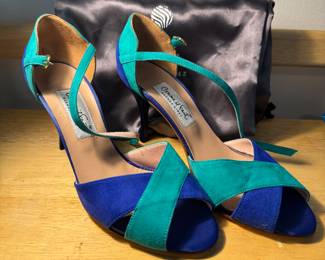 Women's Comme il Faut 3 Inch Green & Blue Leather Heels Size 39