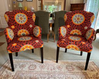 Suzani Fabric Upholstered Armchairs