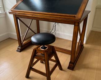 Accents Beyond F-1105 Drawing Table in Distressed Cherry Finish (49"W x 33-1/2"D x 32"H) with Adjustable Stool