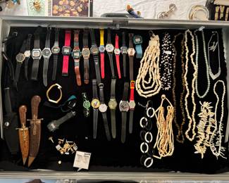 Collection of Watches, Knives & Higher End Costume Jewelry
