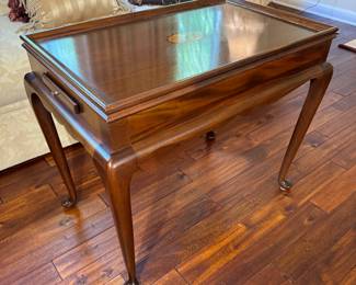 Vintage Mahogany Inlaid Queen Anne Accent Table with 2 Pull Out Drawers (32"W x 26"D x 26-1/2"H)