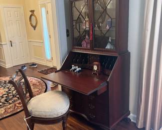 Antique 4 Drawer / 2 Door Secretary in Mint Condition (22"D x 36"W x 85"H) with Theodore Alexander Neo Classical Side Chair with Cushion