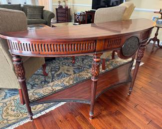 Theodore Alexander 1 Drawer Demilune 2 Tier Console Table with Detailed Plaque (18"D x 70"W x 34"H)