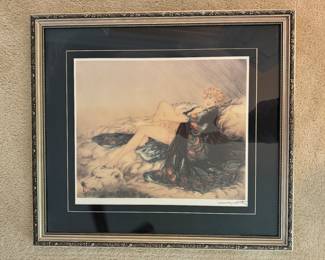 Framed "Lady with Bear Rug" Print by Louis Icart