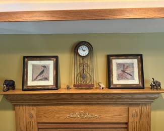 Decorative Art Prints & Howard Miller Mantle Clock with Elephant Figurines