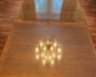 Universal Furniture Mahogany Rectangular 2 Pedestal Dining Table (44"W x 29-1/2"H x 68"D with 2 Leaves 14-1/2"L Each)