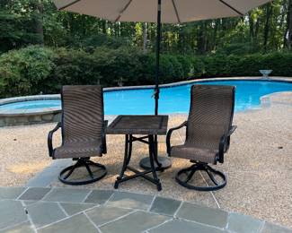 Sunbrella Swivel Armchairs & Sunbrella End Table (26"W x 30"D x 28-1/2"H) with Large Sunbrella Umbrella