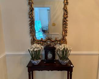 Vintage Rococo Style Mirror (30"W x 51"H) & Bombay Company Side Table (12"D x 32"W x 28-1/2"H)