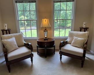 Ethan Allen Berwick Armchair with Cushions (29"W x 36"D x 33" Back Height / 2 Total) & Schnadig 1 Drawer Round Side Table (28"W x 22"D x 24"H)