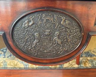 Theodore Alexander 1 Drawer Demilune 2 Tier Console Table with Detailed Plaque (18"D x 70"W x 34"H)