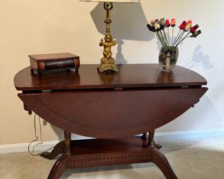 Claw Foot Mahogany 2 Drawer Drop Leaf Table (44"W x 29-1/2"H x 44"L Open / 22"L Dropped)