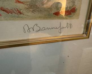 Framed "Reclining Nude" Lithograph Signed Alain Bonnefoit / 102/250