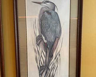 Framed "Great Blue Heron" Lithograph Signed Art LaMay 65/950