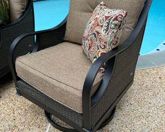 Lay-Z-Boy Outdoor Metal & Wicker Swivel Armchair with Cushions (32"D x 25"W x 34" Back Height, 2 Total)