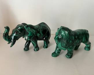 Malachite Elephant & Lion Figurines