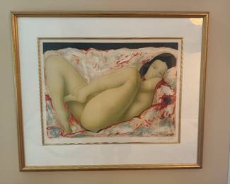 Framed "Reclining Nude" Lithograph Signed Alain Bonnefoit / 102/250
