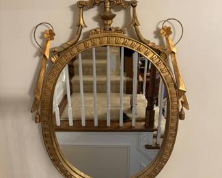Rococo Design Italian Gold Gilt Oval Mirror w/ Accents
