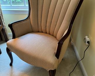 Antique Reupholstered Channel Wingback Chair (27"W x 30"D x 36" Back Height)