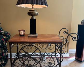 Farmhouse Vintage Wrought Iron Rolling Wine Cart (16"D x 38"W x 31"H)