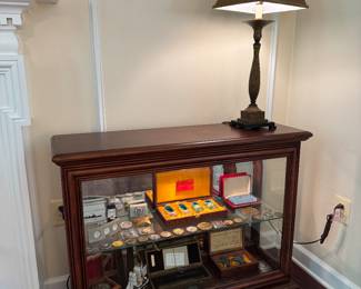 Mahogany 2 Glass Side Door Display Case (13"D x 42"W x 32-1/2"H)