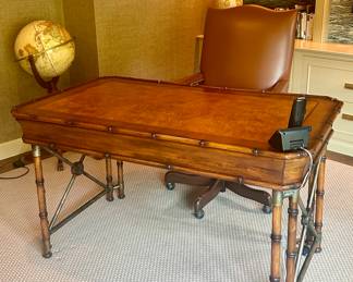 Faux Bamboo Campaign Style Chinoiserie Burlwood Desk