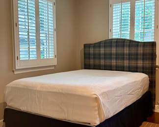 Blue and Grey Plaid Headboard with Nailhead Trim