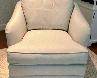 Pair, Pale Green Scalamandra Upholstered Swivel Armchairs