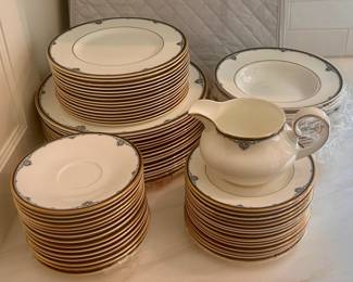 Royal Doulton Princeton Pattern China Set, 14 Saucers, 15 Dessert Plates, 12 Soup Bowls, 15 Salad Plates, 16 Dinner Plates, 1 Gravy Boat, 15 Tea Cups