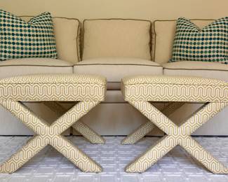 (2) Jonathan Adler X-Base Upholstered Stools