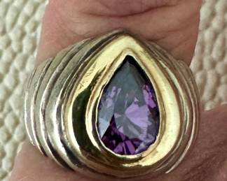 Sterling, 14K & Purple Stone Ring