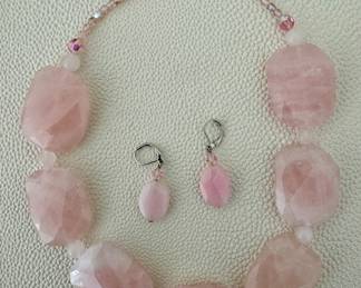 Pink Stone Earrings & Necklace Set