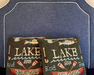 (2) "Lake" Needlepoint Pillows