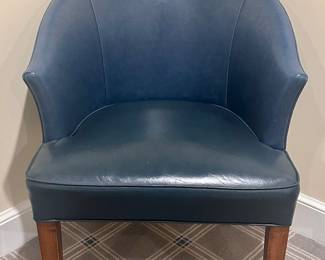 (2) Hancock and Moore Blue Leather Grigsby Chair with Rolling Casters 