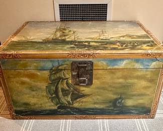 Vintage Trunk with Painted Ocean Scene