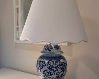 Blue and White Chinoiserie Lamp with White Shade