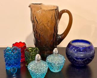 Seneca Driftwood Vintage Pitcher and other assorted glass