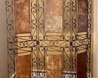 Metal & Animal Hide Room Divider Screen