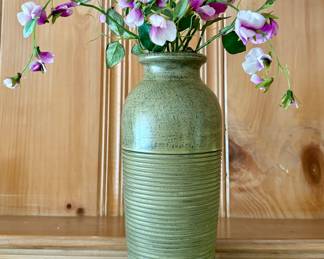 Signed Art Pottery Vase with Faux Flowers