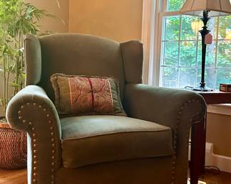 Crate & Barrel Velour Armchair with Nailhead Trim