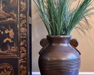 Pottery Vase with Faux Grass