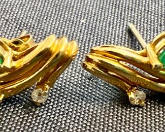 14K Emerald & Diamond Earrings