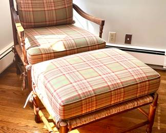 Thomasville Furniture Rush Seat Chair & Ottoman with Cushions