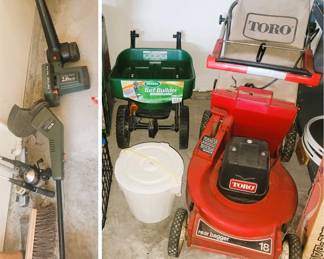 Toro lawn mower, trimmers, spreaders