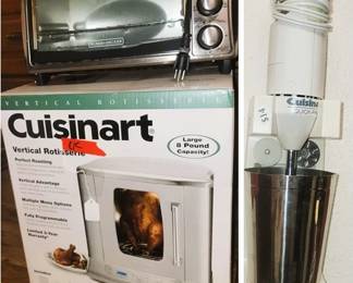 New in Box Cuisinart Vertical Rotisserie, immersion blender and toaster oven 