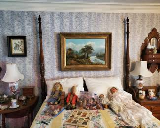 Great view of bed and two tables