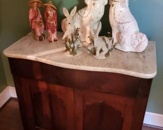 Marble Top Table with Porcelain Dogs