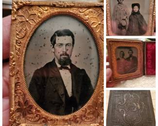 Several daguerreotypes with gold trim.