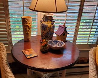 White Wicker Table with Wooden Top!