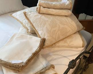 Queen coverlet, bed skirt, Euro and pillow shams