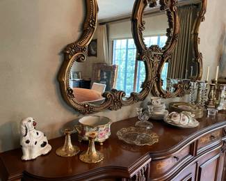 Staffordshire dog, 22K gold candle holders, candle holders